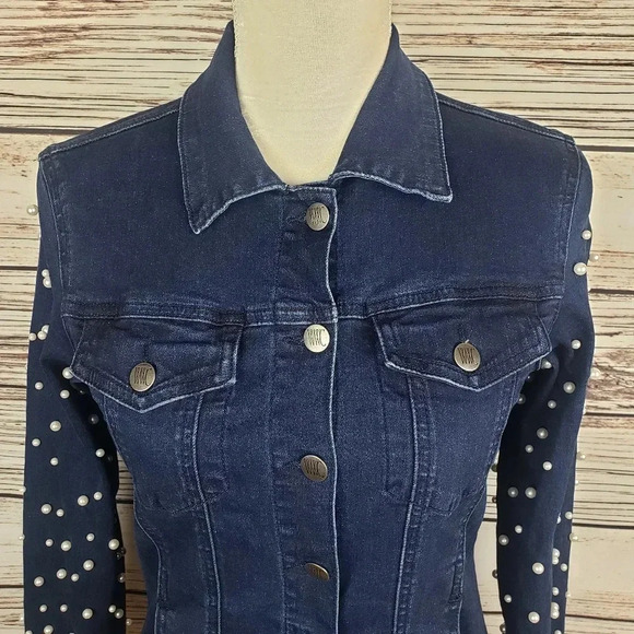 Women with Control XXS Jean Jacket w/ Pearl Sleeve - Picture 2 of 8